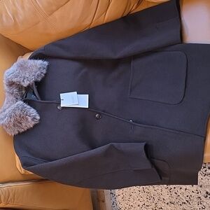 Zara Brown Coat with Faux Fur Collar